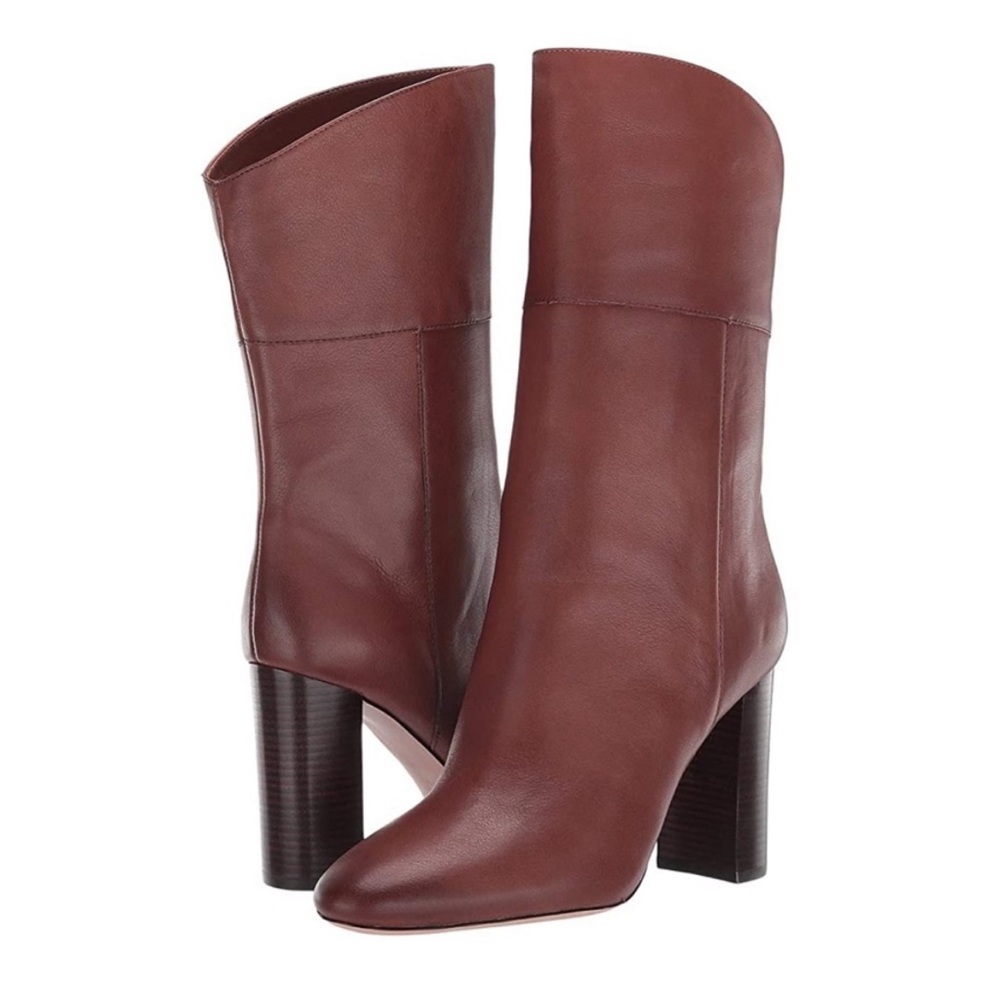 J. Crew Leather Mid-Calf Stacked Anya Boot - Picture 1 of 11